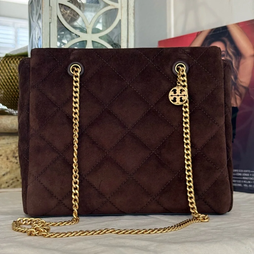 NWT 678! Tory Burch Willa Suede Small Zip Top Tote in Dark Cocoa Brown